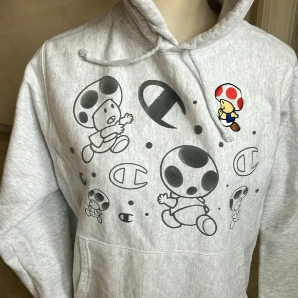 Champion X Super Mario Brothers Reverse Weave Sweatshirt Hoodie Toad Men’s Small - Picture 2 of 8